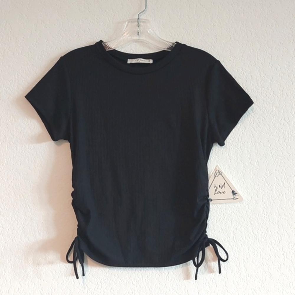 WILD LOVE cropped ruched side tie top NWT